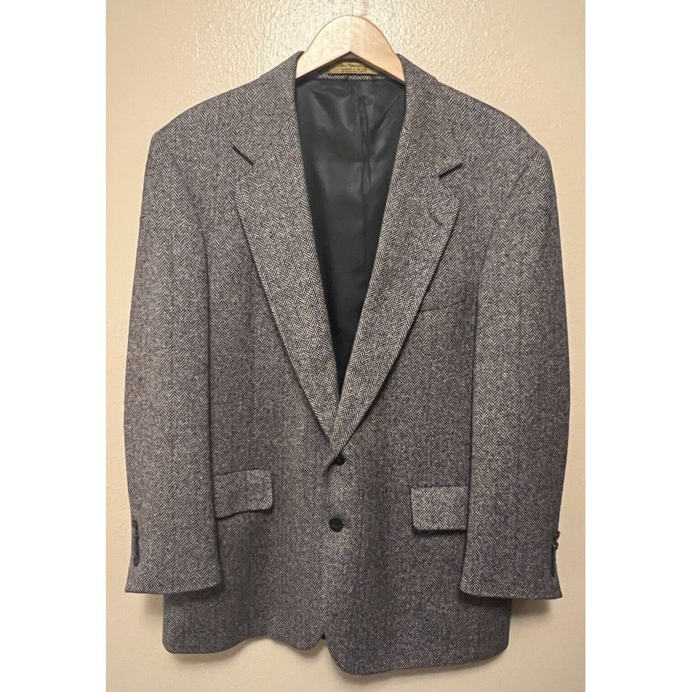Vintage Nordstrom Sport Coat Blazer Jacket Herringbone Navy Dark Blue Men's 42R